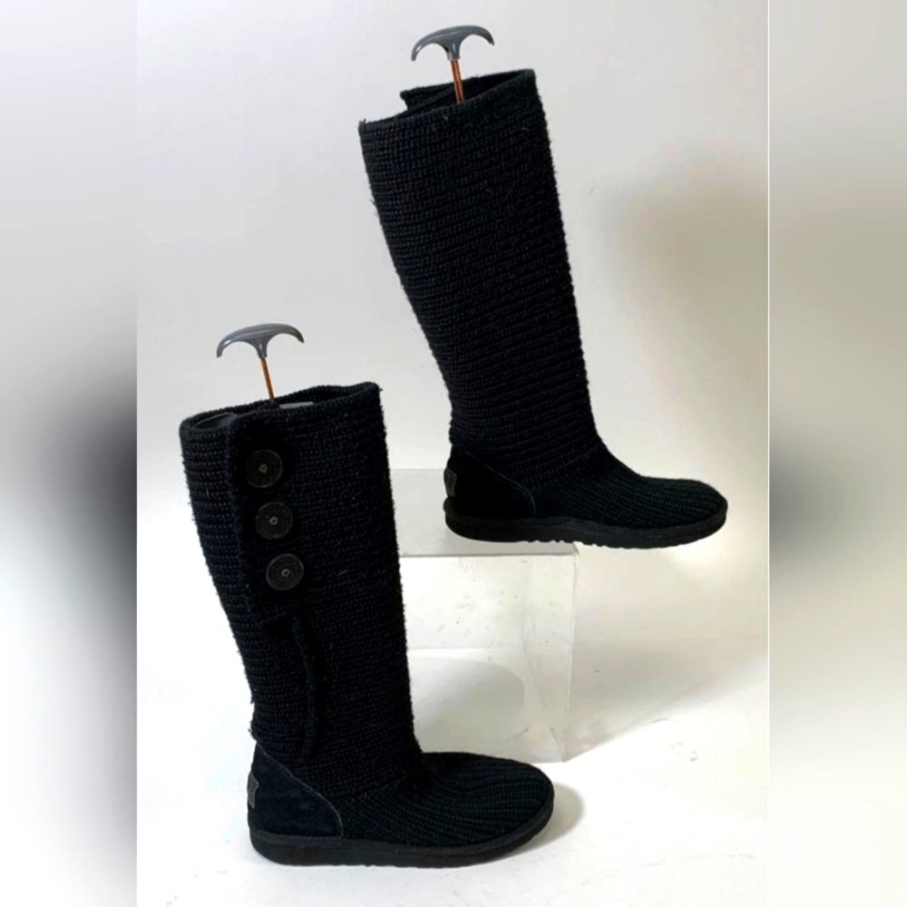 UGG Women's Black Cardy Knit Button Boots - Size 8